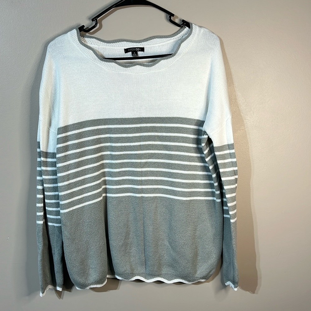 Papermoon sweater size small grey and white striped small